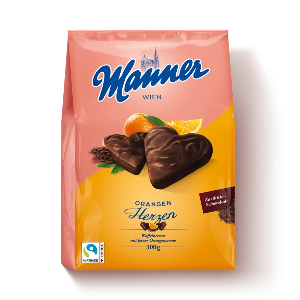 Вафлі в темному шоколаді "Венське Серце" з Апельсиновим кремом Manner Wien Herzen 300 г Австрія