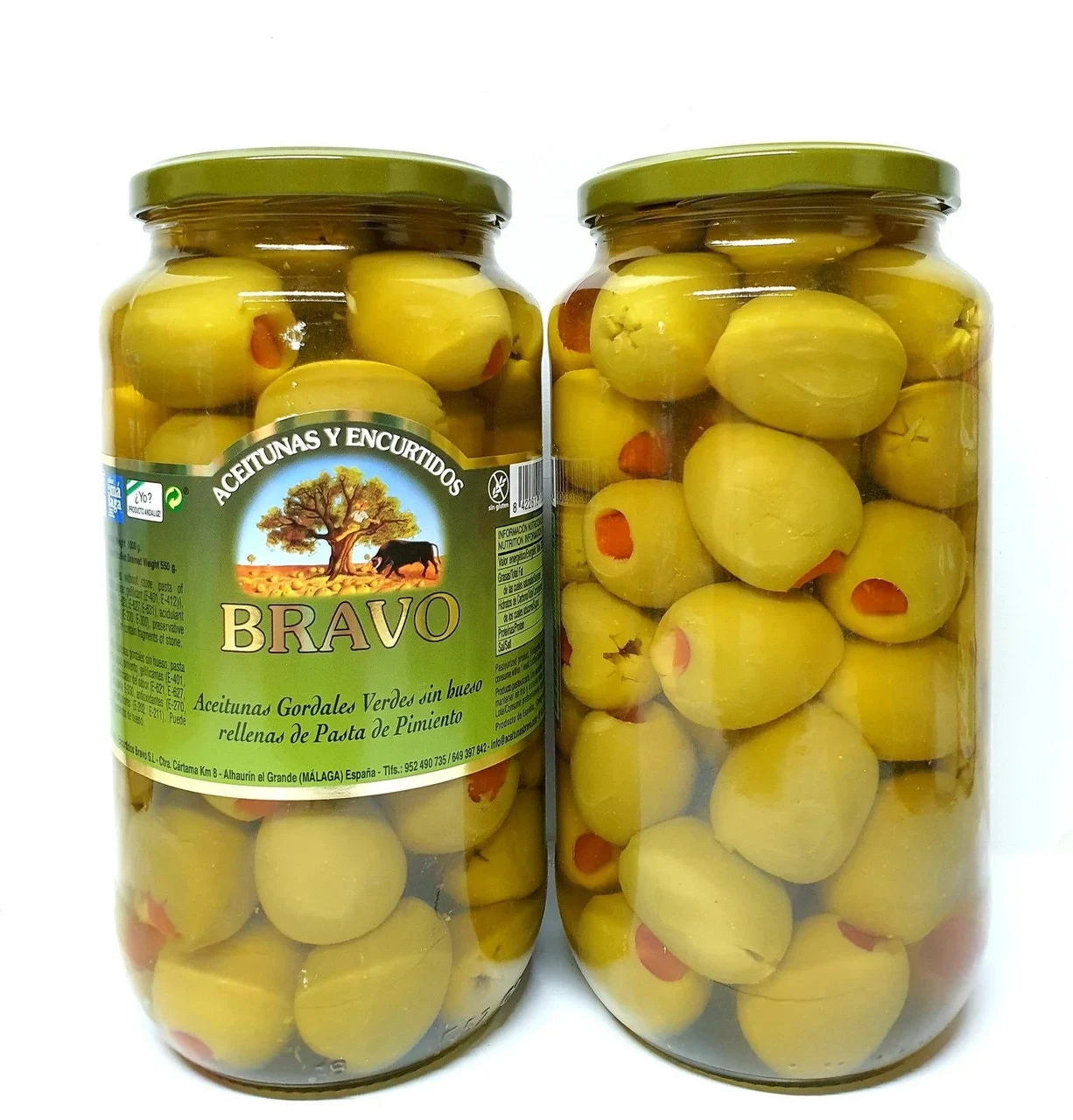 Оливки зелені Гігант фаршировані перцем Bravo Gordal Rellena de Pimiento 550 г/1000 г Іспанія