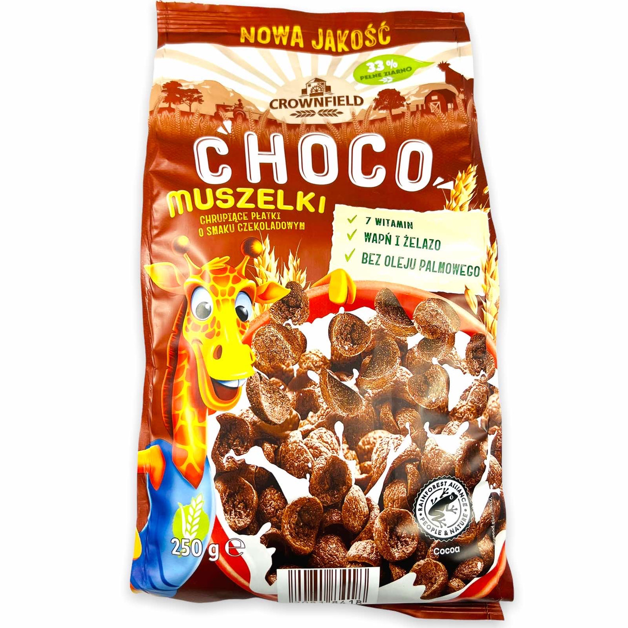 Шоколадні пластівці БЕЗ ПАЛЬМОВОГО МАСЛА Crownfield Choco Muszelki 250 г Польща