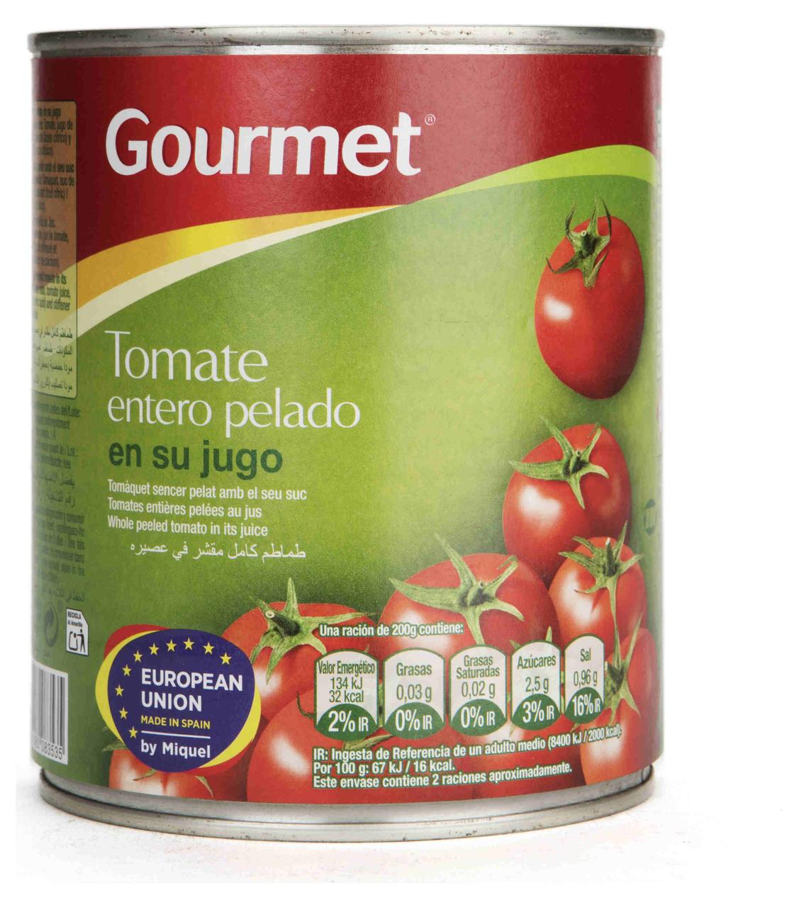 Помідори цілі очищені у власному соку без глютену BENIMAR tomate entero pelado 780 г/850 мл Італія