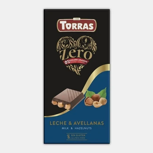 Шоколад молочний БЕЗ САХАРА Й ГЛЮТЕНА з фундуком Torras Zero Leche Avellanas Іспанія 150 г
