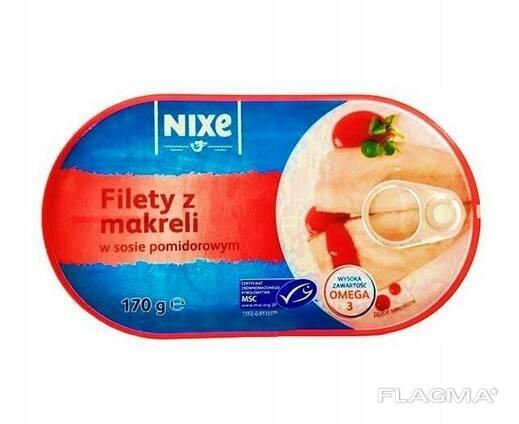 Філе макрелі (скумбрії) NIXE Filety z makreli в томатному соусі 170 г Польща