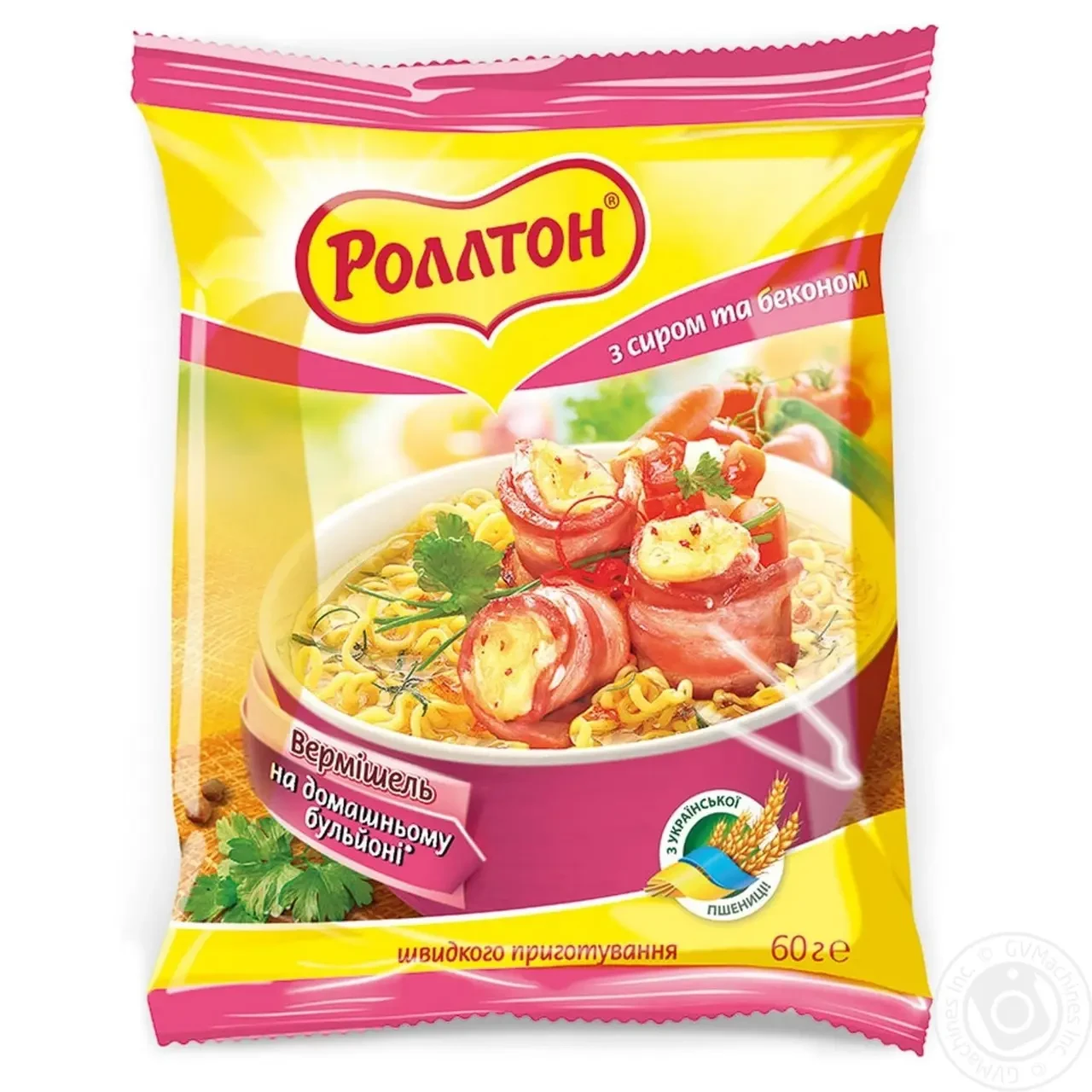 Вермішель швидкого приготування із сиром і беконом Rollton на домашньому бульйоні 60 г