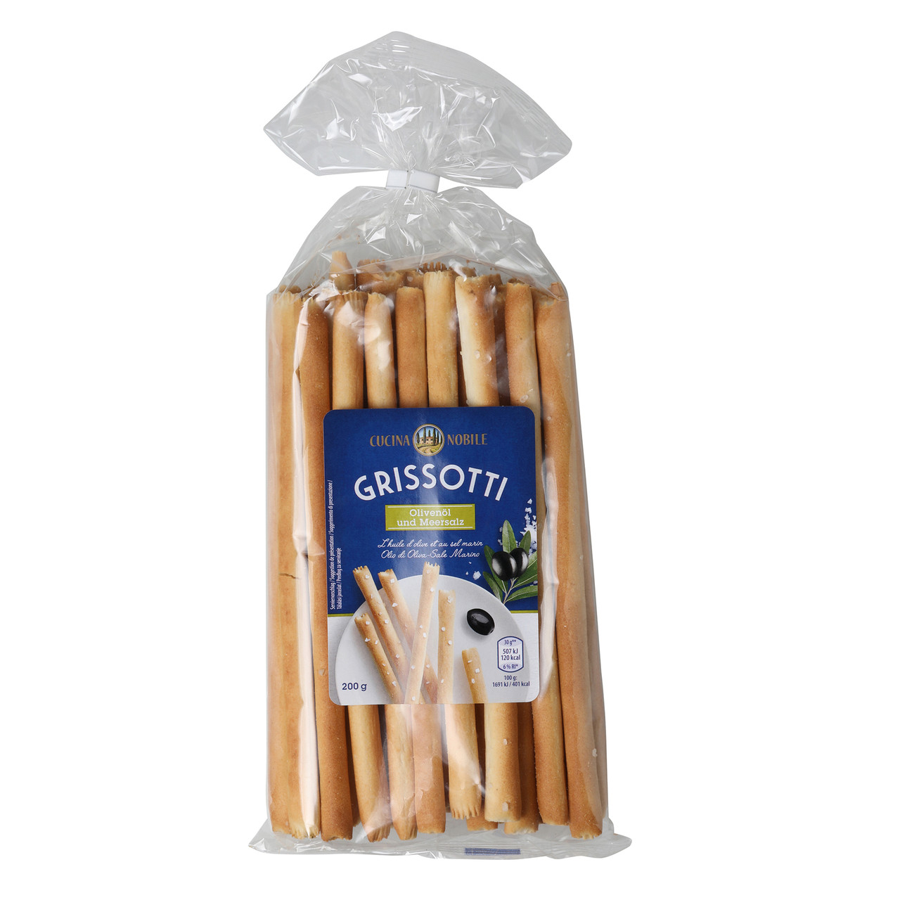 Хлібні палички з оливками та морською сіллю CUCINA NOBILE Grissotti, Olivenöl & Meersalz 200 г Італія