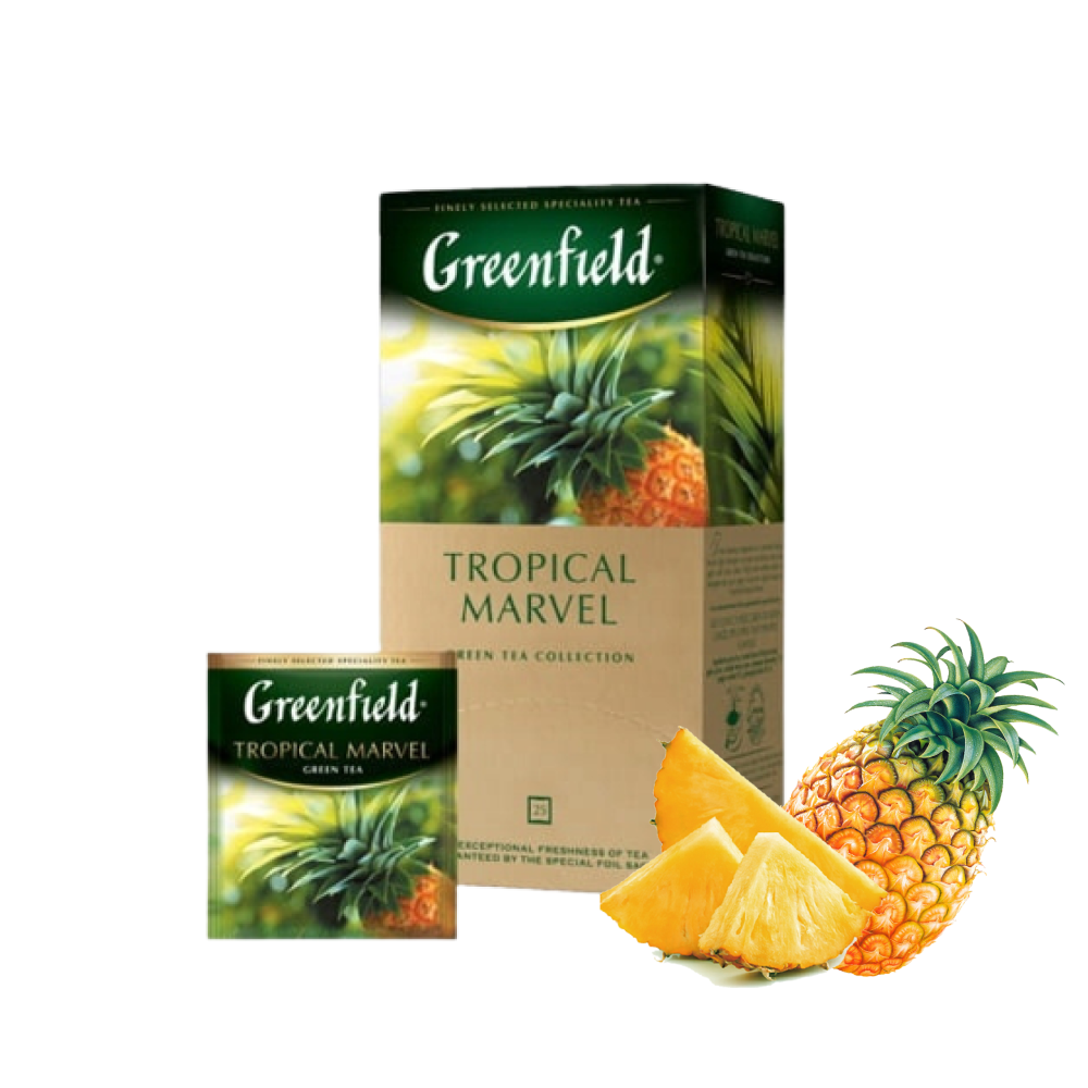 Чай зелений зі шматочками ананаса та травами Greenfield «Tropical Marvel» (25 пакетиків х 2 г) 50г
