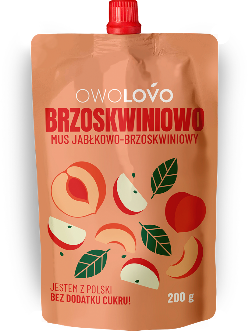 Мус Яблучно-персиковий 100% БЕЗ ДОБАВЛЕННЯ САХАРА OWOLOVO 200 г Польща