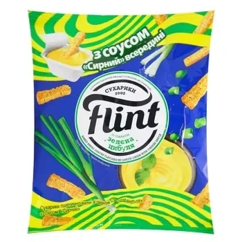 Сухарики пшенично-ржані Flint зі смаком Зелений Лук 70 г + соус сирний 15 г