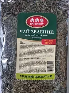 Чай зелений байховий китайський листовий три Слони 100г