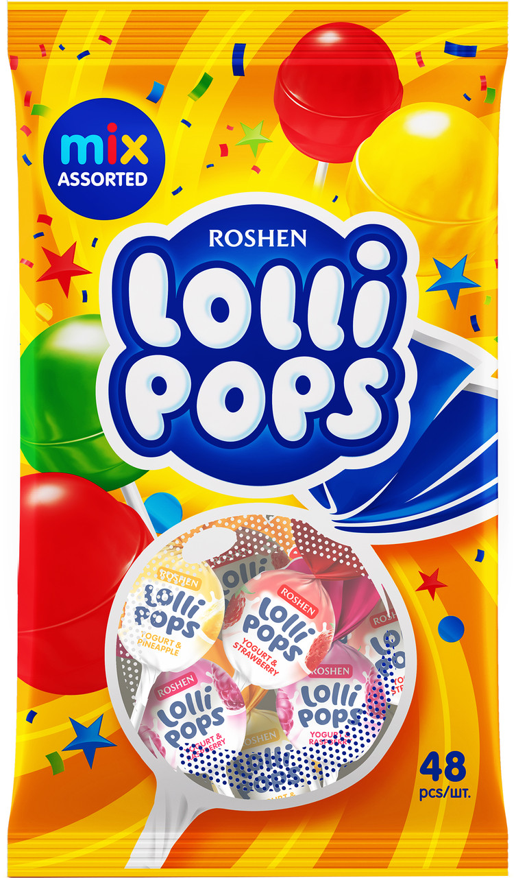 Карамель льодяникова Lolli Pops з йогуртовим смаком Roshen 920 г Україна