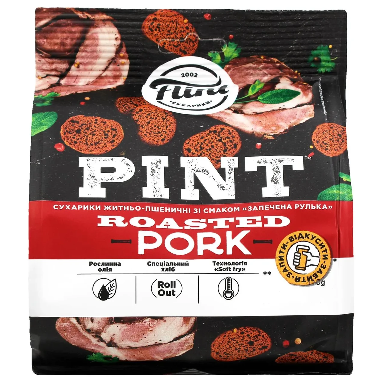 Сухарики житньо-пшеничні зі смаком Запечене кермо Flint Pint 110 г Україна