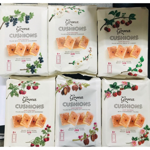 Печиво Шарєні подушечки зі смаком полуниці Cushions ТМ Grona (8*41 г) 328 г Україна