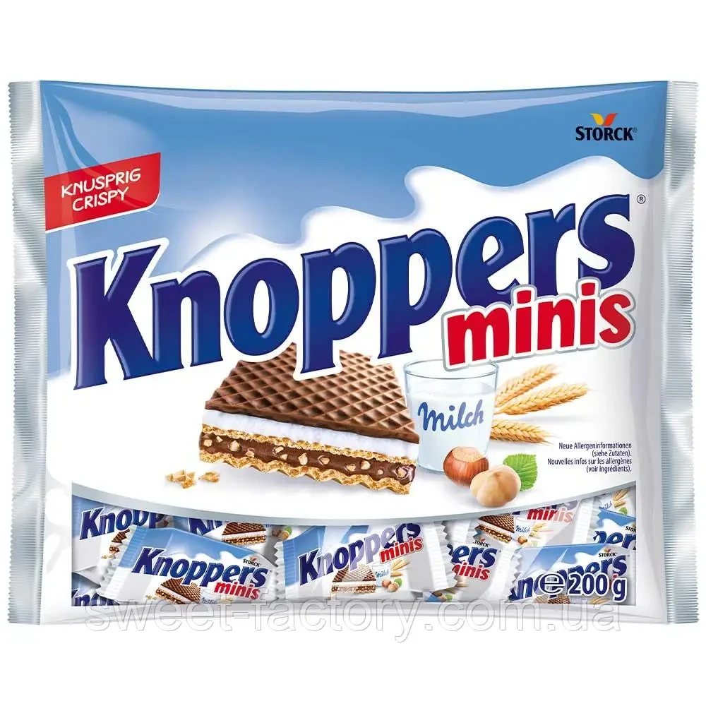 Вафлі міні молочні з лісовим горіхом Knoppers Minis Milch 200г Німеччина