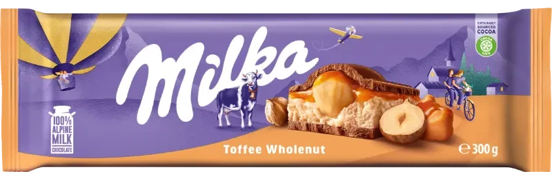 Шоколад Milka Toffee Wholenut (з карамеллю та суцільним фундуком) 300 г Швейцарія