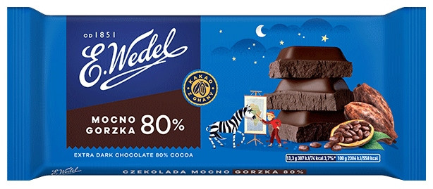 Шоколад чорний гіркий 80% E.Wedel Mocno Gorzka 80% 80 г Польща