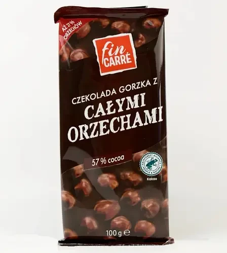 Шоколад черный с цельным лесным орехом Fin Carre 100г Германия