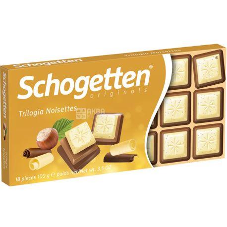 Шоколад "Schogetten Trilogia" (з грильяжем і лісовими горіхами, три шари), Німеччина, 100 г