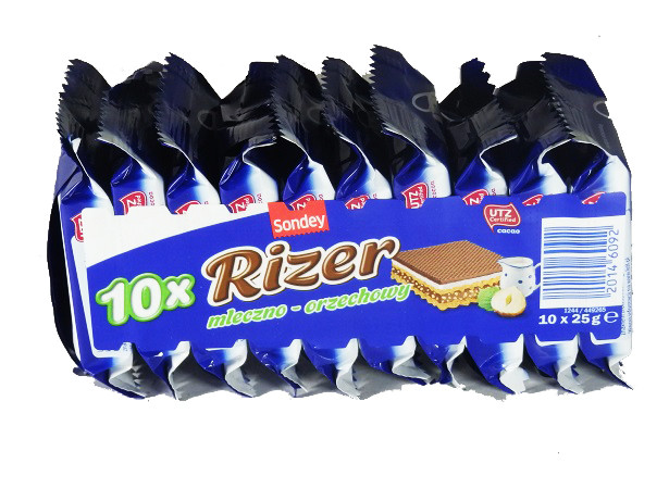Вафлі з молочно-горіховою начинкою Sondey Rizer (10x25г) 250г Польща
