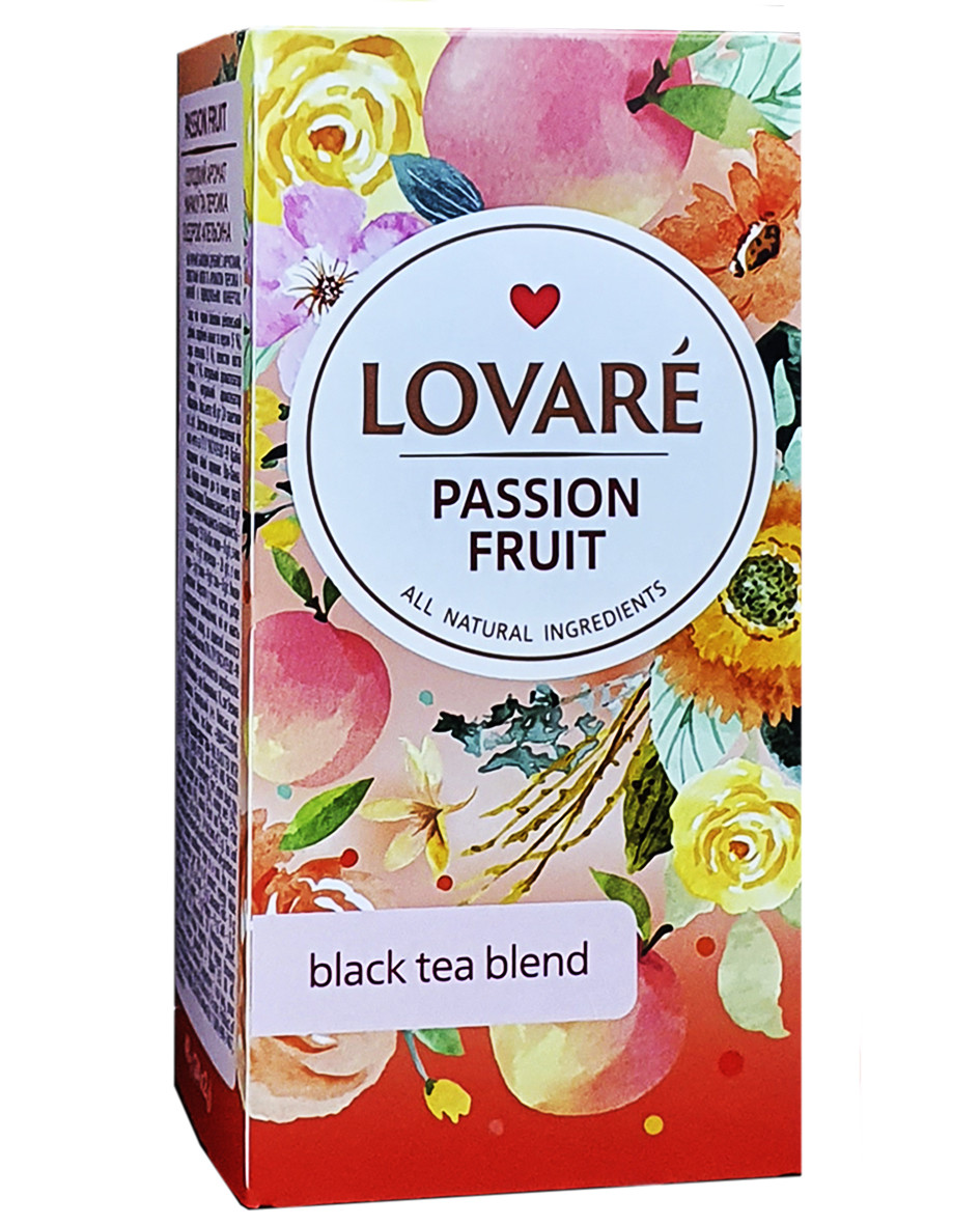 Чай чорний байховий з маракуйя, персиком та цедрою апельсину Lovare Passion Fruit (24пак. х 2г) 48г Україна