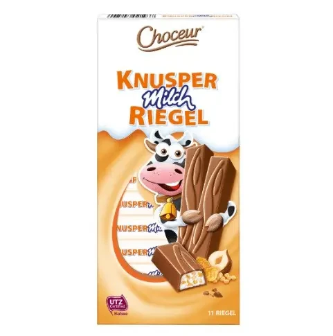Шоколад молочний зі шматочками фундуку та пластівцями Choceur Knusper Milch Riegel 200г Німеччина