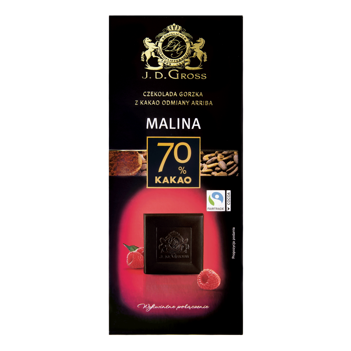 Шоколад темний із малиною 70% какао J.D. Gross Czekolada Gorzka Malina 125г Німеччина