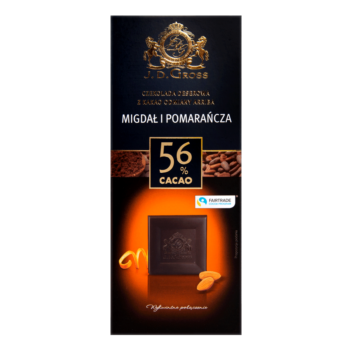 Шоколад темний з мигдалем та апельсином 56% какао J.D. Gross Czekolada Mindal i Pomarancza 125г Німеччина