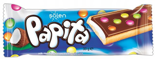 Печиво в молочному шоколаді з кокосовим кремом та драже Pragee Papita 33г Туреччина
