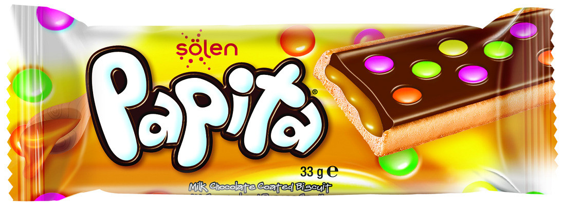 Печиво в молочному шоколаді з карамеллю та драже Pragee Papita 33г Туреччина