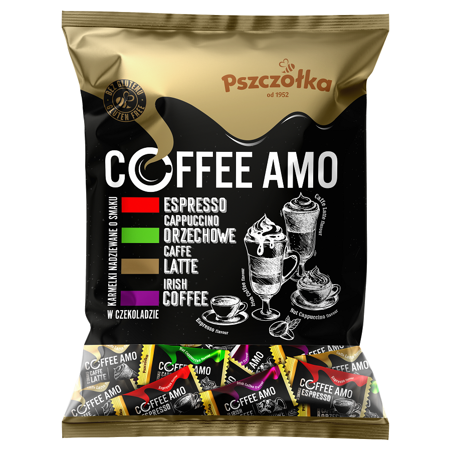 Цукерки карамель у шоколаді 4 смаки (еспресо, лате, ірландська кава, горіхова капучино)Coffee Amo 1кг Польща