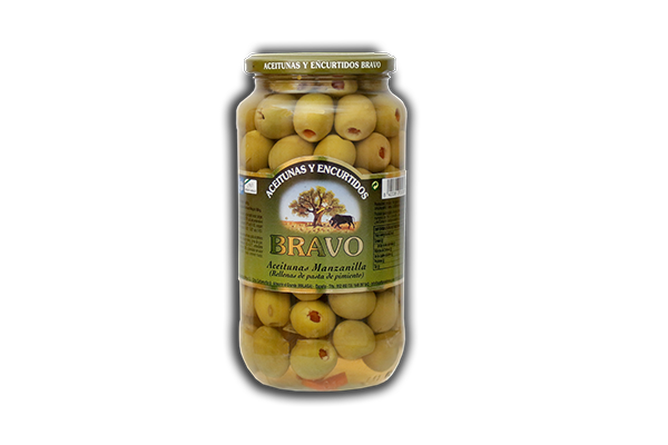 Оливки зелені фаршировані перцем БЕЗ ГЛЮТЕНА Bravo Rellena de Pimiento 500 г/1000 г Іспанія