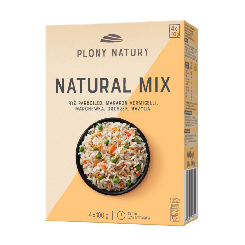 Крупа (каша) рис PLONY NATURY МІКС (мал, зелений горошок, морква, базилік (4х100 г) Польща 400Г