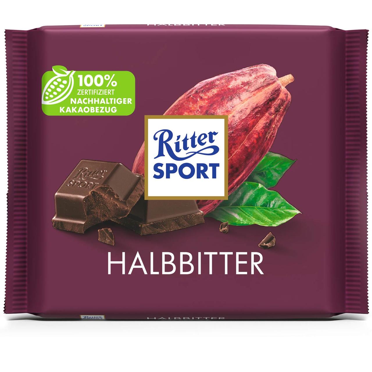 Шоколад 50% какао Ritter Sport Halbbitter Німеччина 100 г