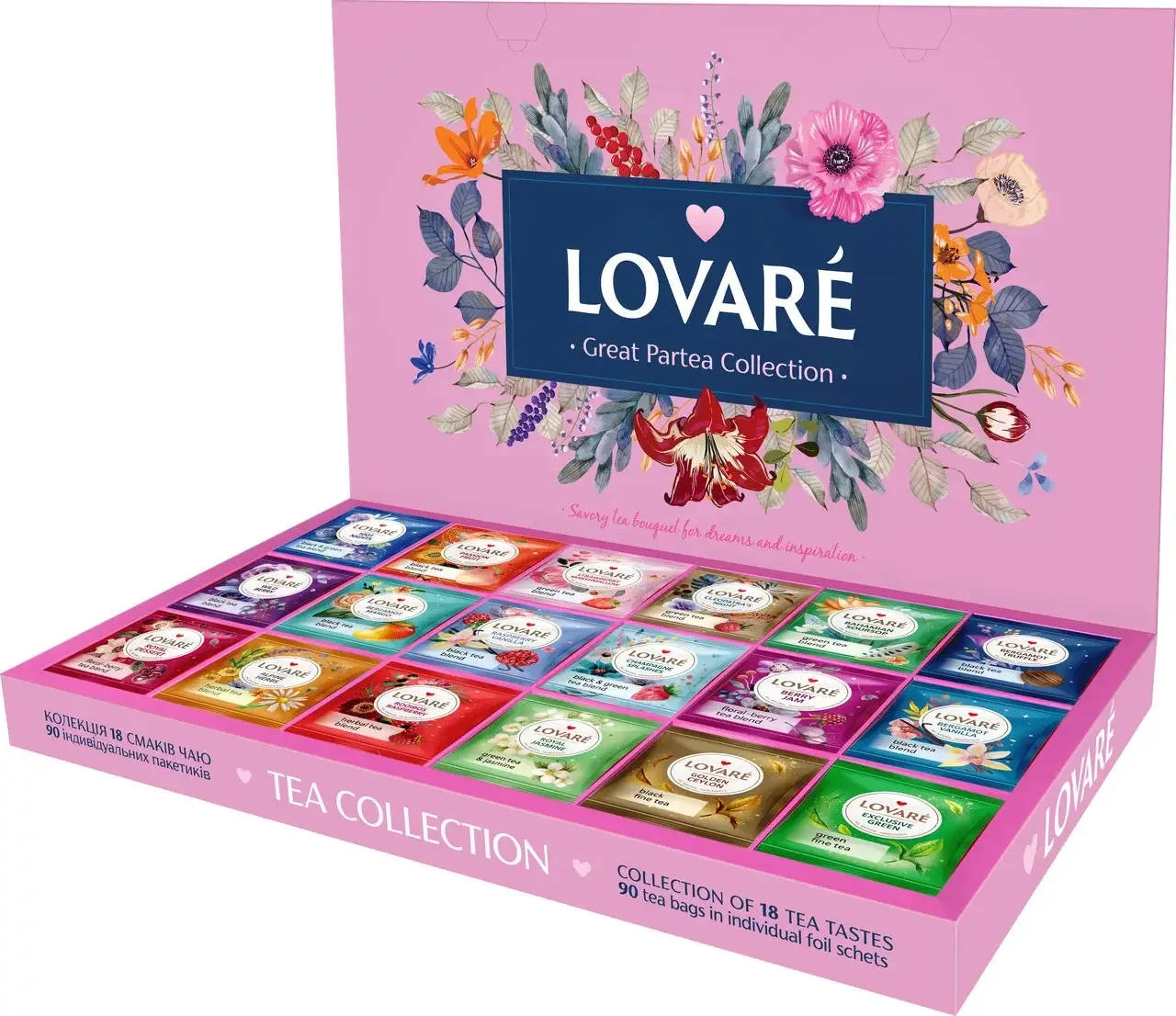 Чай Lovare Асорті TEA COLLECTION GREAT PARTY 18 видів по 5 пакет (90 шт.) 120 г