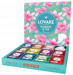 Чай Lovare Асорті "Квіти та чай" Flowers and Tea 12 видів по 5 пакетів (60 шт.) + Блюдце Серце
