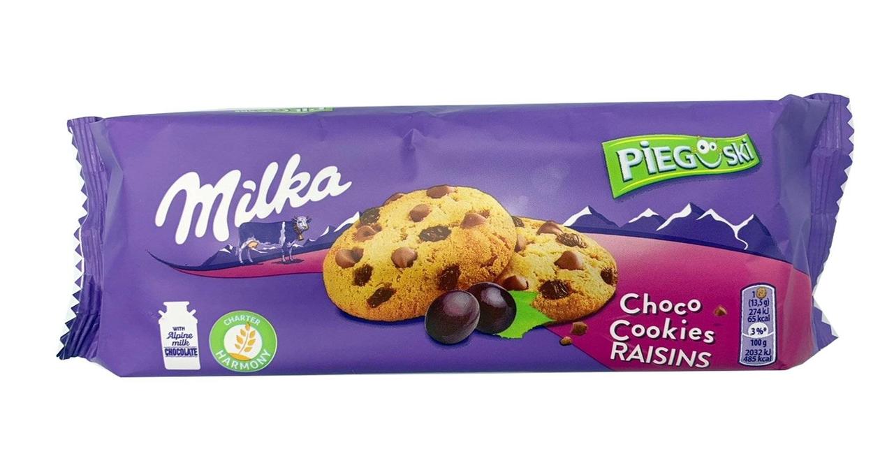 Печиво зі шматочками шоколаду та родзинками Milka Pieguski Choco Cookies Raisins 135г Швейцарія