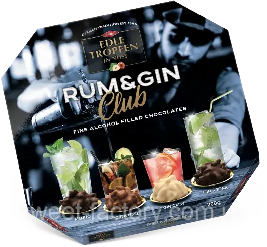 Шоколадно-горіхові цукерки з алкогольною начинкою Trumpf Edle Tropfen Rum & Gin 200г Німеччина