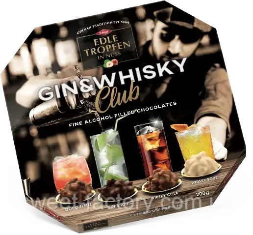 Шоколадно-горіхові цукерки з алкогольною начинкою Trumpf Edle Tropfen Gin & Wisky 200 г Німеччина