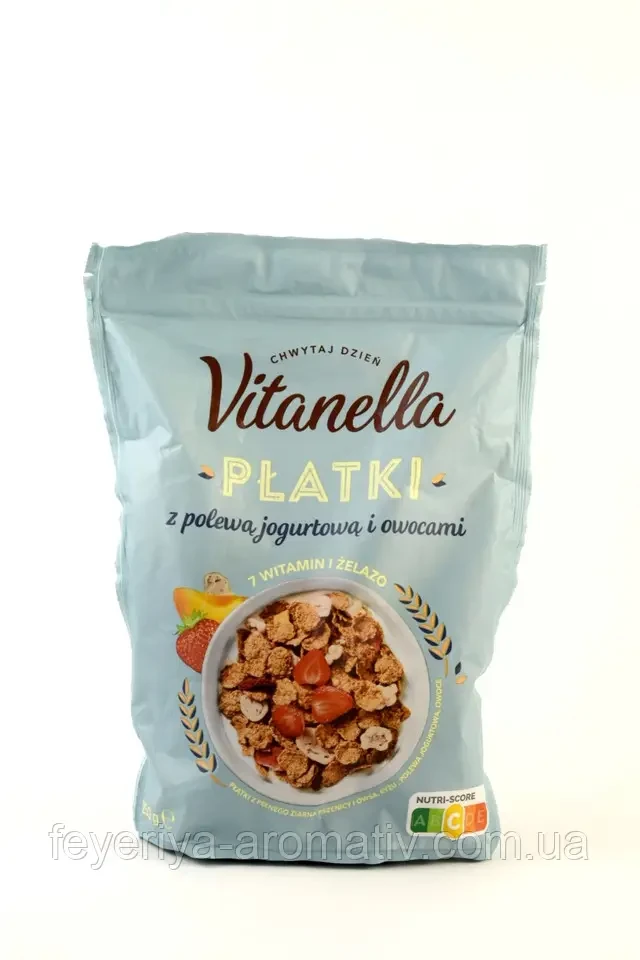 Пластівці з йогуртом і фруктами 7 вітамінів і залізо Vitanella Platki 250 г Польща