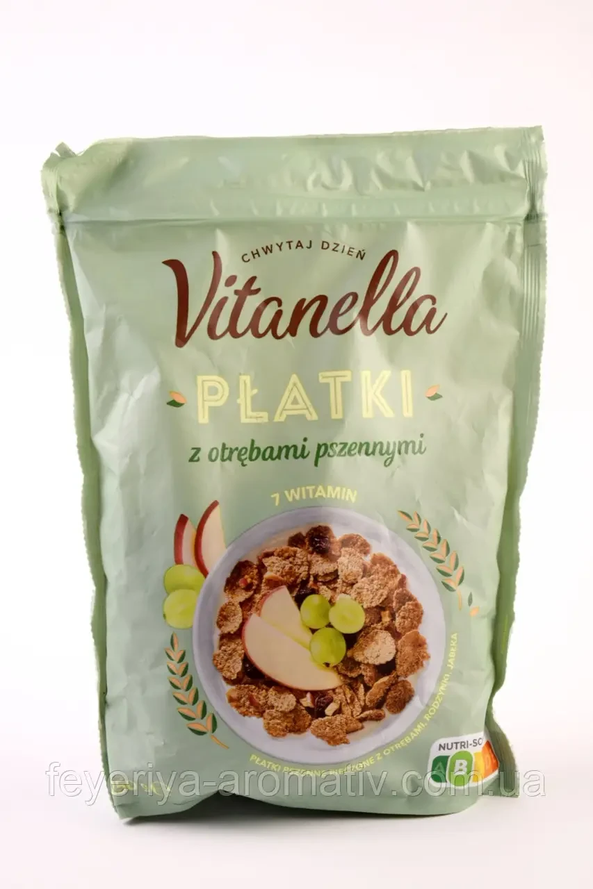 Пластівці з висівками пшеничними та яблуком 7 вітамінів Vitanella Platki 250 г Польща