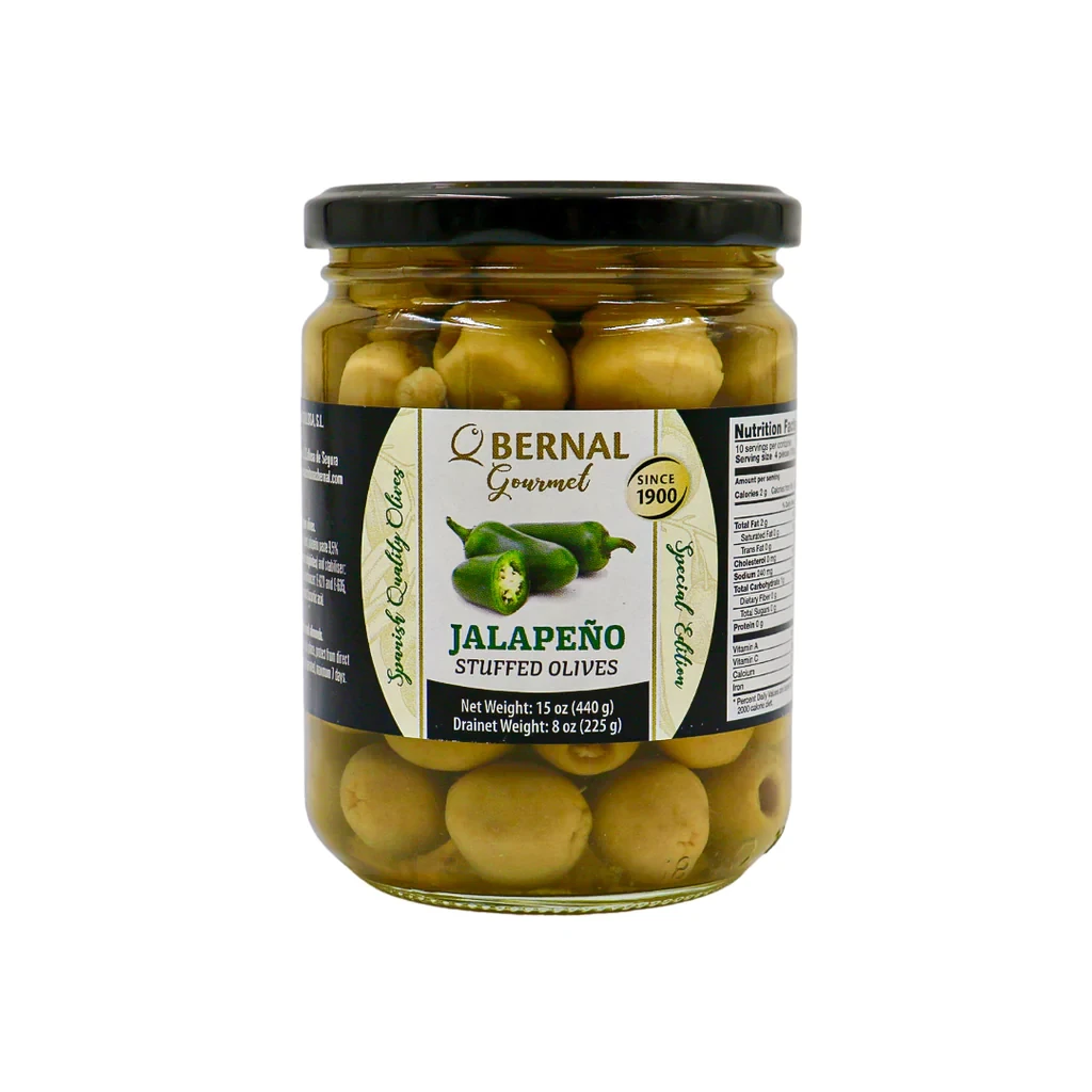 Оливки зелені з перцем халапенью БЕЗ ГЛЮТЕНУ Bernal Gourmet Jalapeno stuffed Olives 436г Іспанія