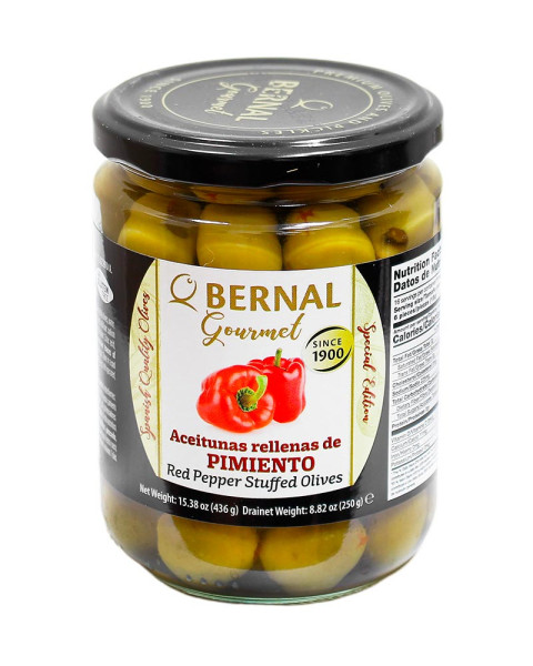 Оливки зелені з червоним перцем БЕЗ ГЛЮТЕНУ Bernal Gourmet  Red Papper stuffed Olives 436г Іспанія