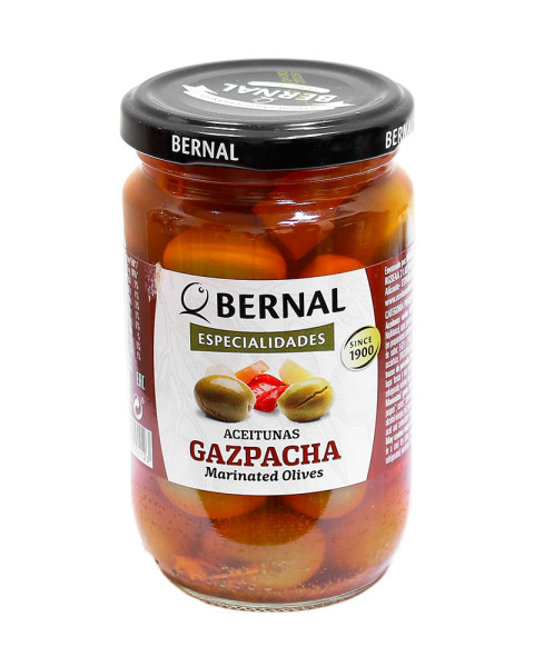 Оливки зелені мариновані Гаспача БЕЗ ГЛЮТЕНУ Bernal Gazpacha Marinated Olives 300г Іспанія