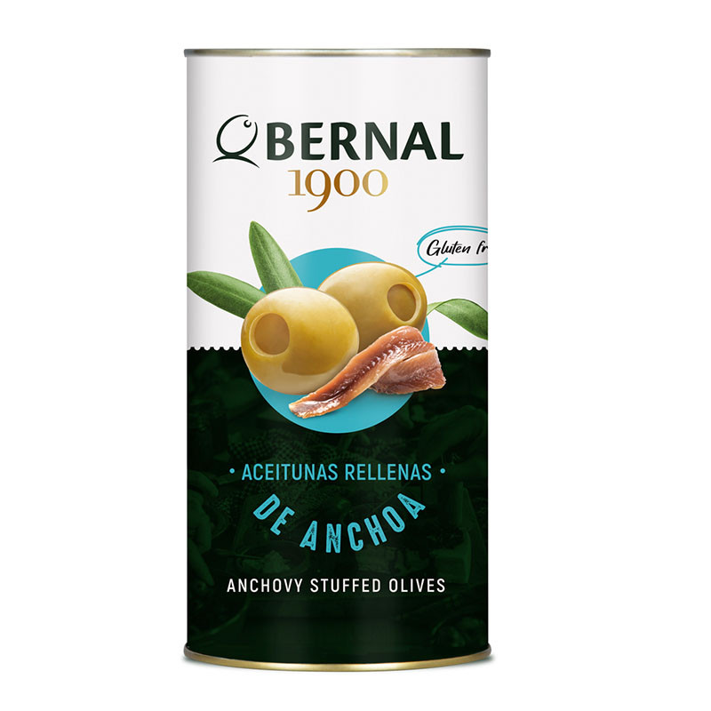 Оливки зелені фаршировані анчоусами БЕЗ ГЛЮТЕНУ Bernal Aceitunas rellenas de anchoa 292г Іспанія