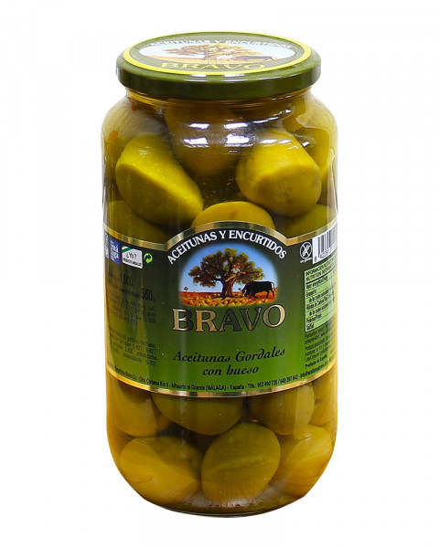 Оливки-гігант зелені із кісточкою Bravo Aceitunas Gordales con hueso 1000г Іспанія