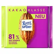 Шоколад чорний 81% какао Ritter Sport Kakao Klasse Німеччина 100 г