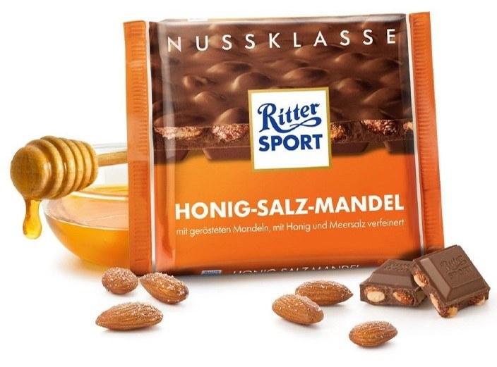 Шоколад Ritter sport HONIG-SALZ-MANDEL (з медом-солю-мінделем) Німеччина 100 г