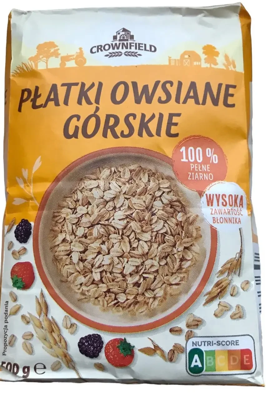 Вівсяні пластівці великі Crownfield Platki Owsiane Gorskie 500г Німеччина