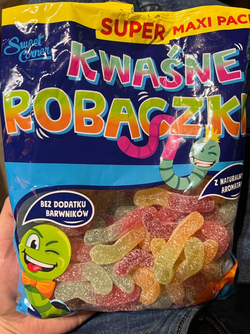 Желейні цукерки черв'ячки в кисло-солодкому посипанні БЕЗ КРАСНИКІВ Sweet Corner Kwasne Robaczki 400г Польща