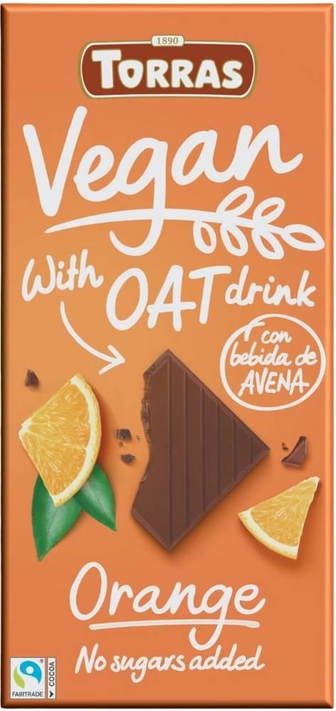 Шоколад чорний з екстрактом вівса та соком апельсина БЕЗ ГЛЮТЕНУ БЕЗ ЦУКРУ Torras Vegan Orange 100г Іспанія