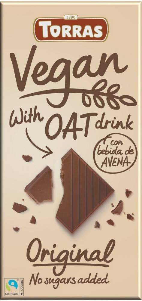 Шоколад чорний з екстрактом вівса БЕЗ ГЛЮТЕНУ БЕЗ ЦУКРУ Torras Vegan Original 100г Іспанія