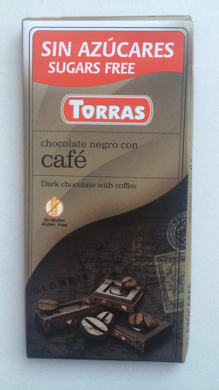 Шоколад без цукру Torras чорний з кавою Іспанія 75г